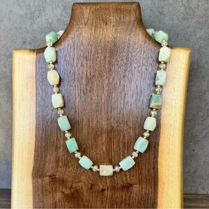 Natural Stone Amazonite and AB Glass Beaded Necklace Handmade